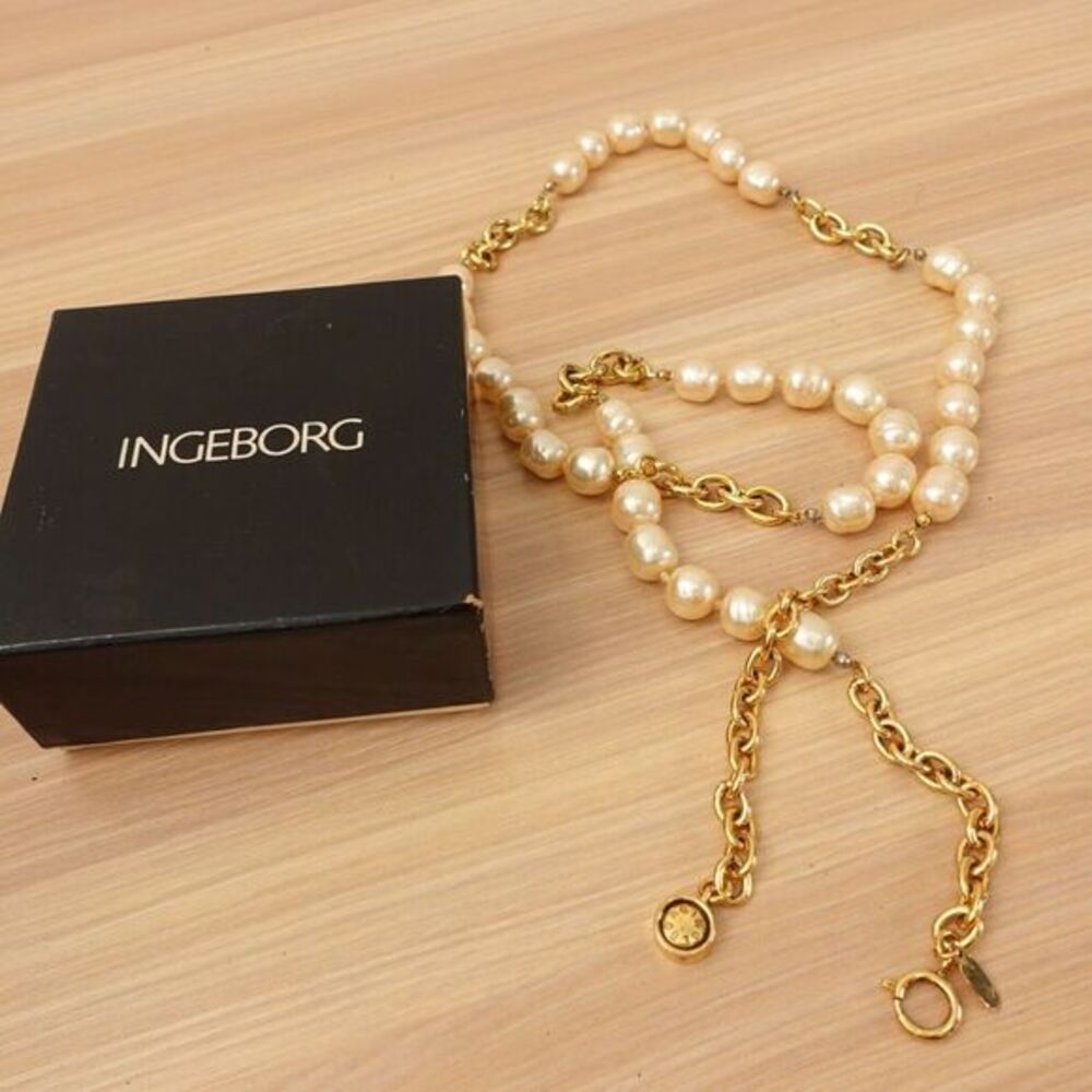 Vintage INGEBORG Gold Chain Layered Necklace Pearl Belt Small 30 VHTF 80s Sweden